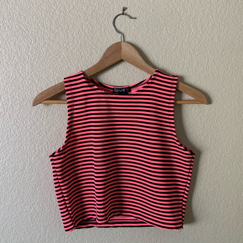 striped pink and black crop top